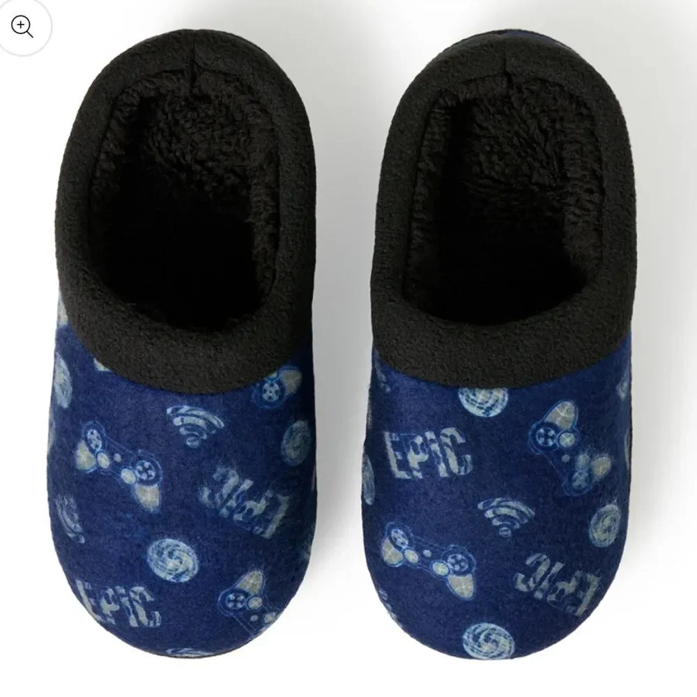 Cuddl Duds Boys Printed Epic Gamer Fleece Clog Slipper NEW M (3-4)